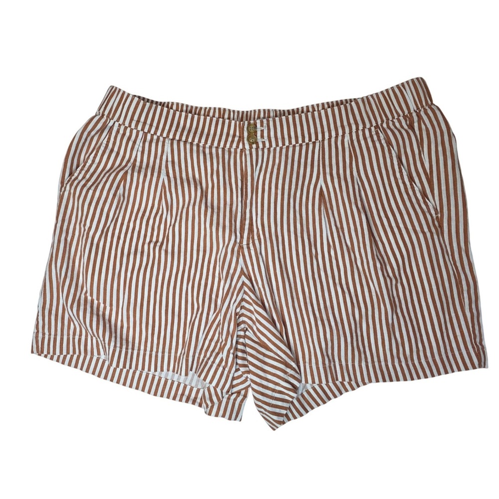 Liz Claiborne‎ Striped Shorts High Waist Casual Linen Blend Brown Size 16